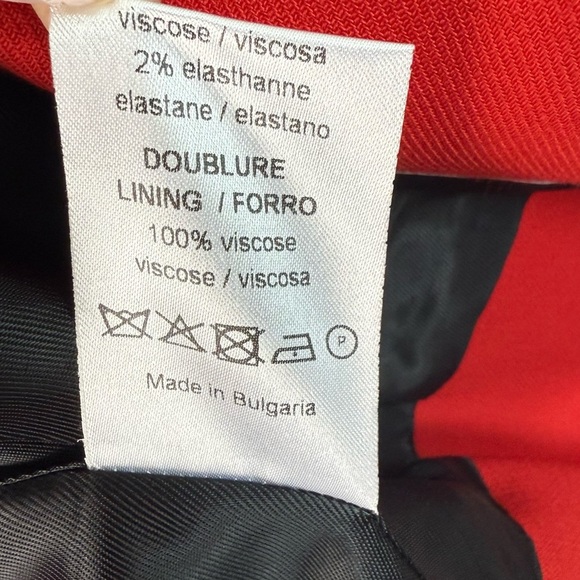 Sandro Red Notched Collar Open Structured Waist Length Boxy Blazer Women Size 8 - Picture 10 of 13